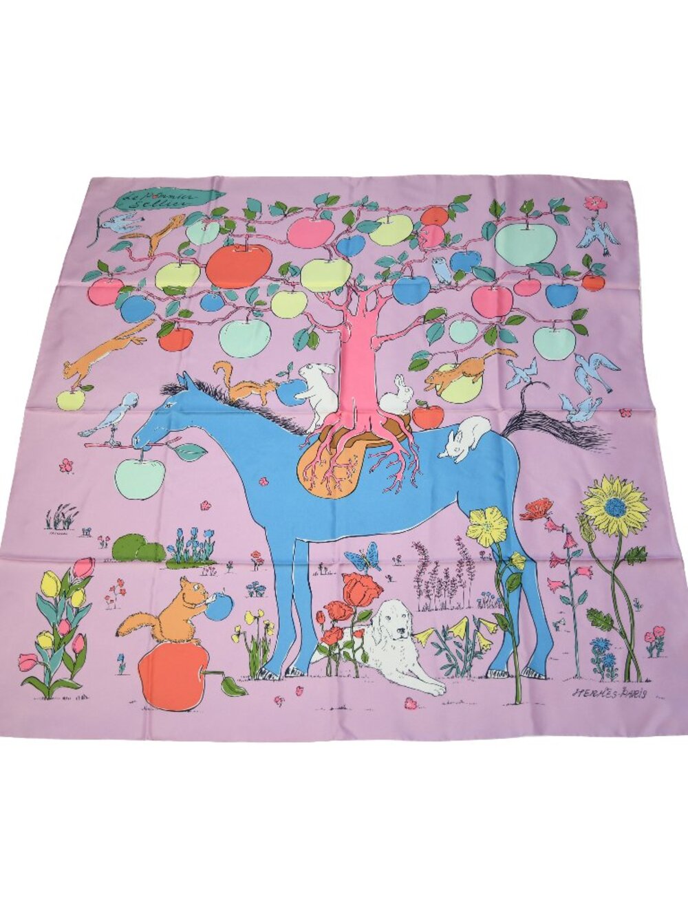 Hermes Le Pommier Sellier Carre 90 Scarf Mauve